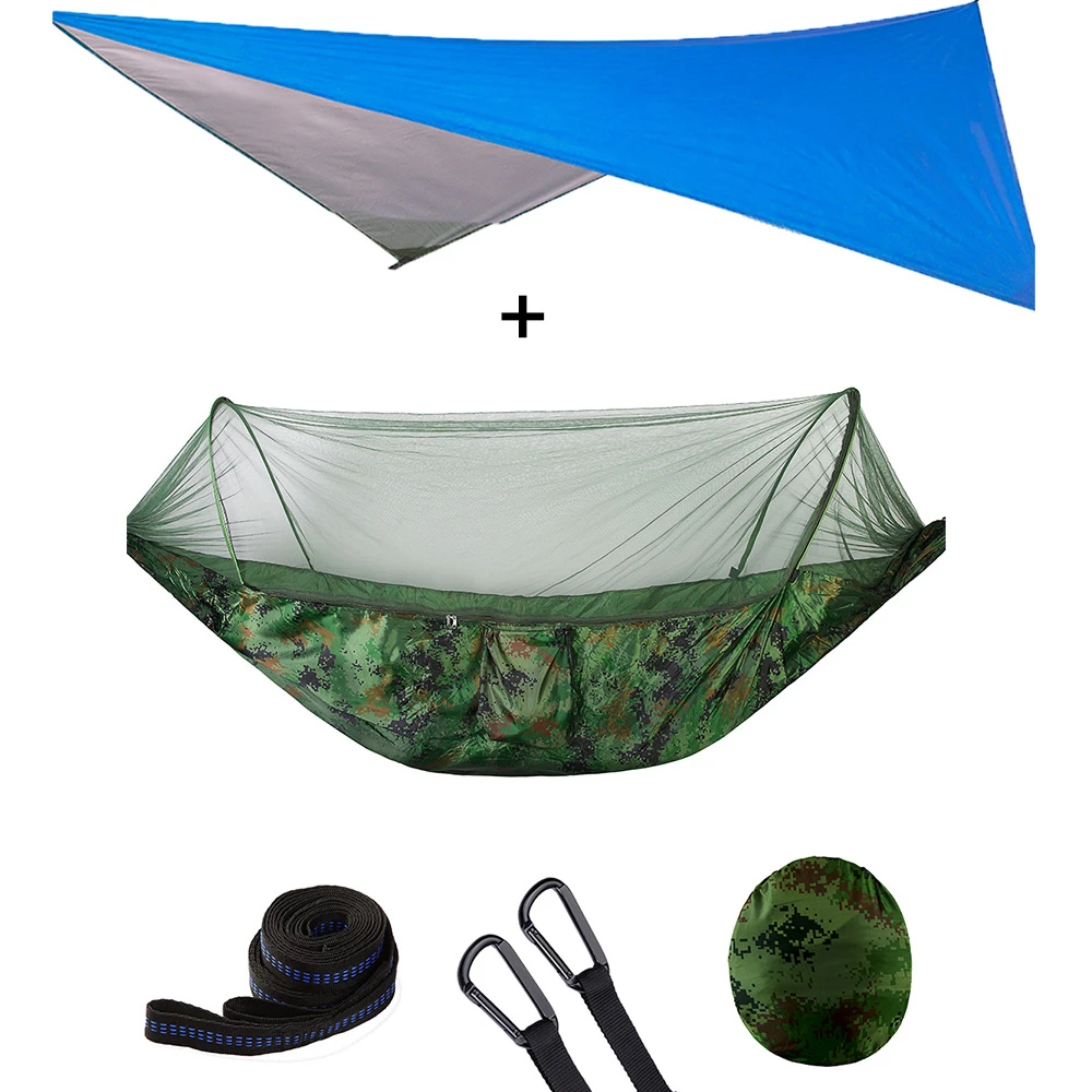 Camping Hammock with Mosquito Net and Rain Fly Portable Double Hammock with Bug Net and Tent Tarp Tree Straps for Travel Camping 