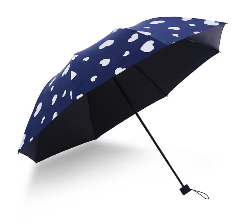Маленький черный зонтик с изменением цвета, Женский креативный зонтик с защитой от УФ-лучей, три сложения, черный зонтик для студенток, женский зонтик от дождя, paraguas