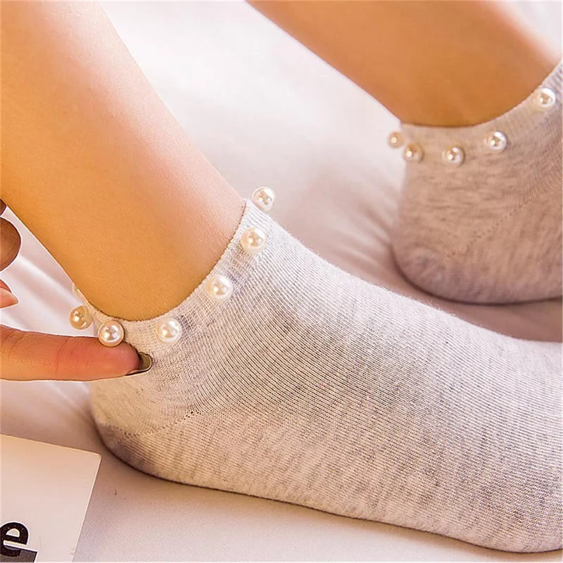 

Women Cotton Lovely Sock Slippers Short Boat Ankle No Show Invisible Low Socks Imitation Candy Pearl Ladies Sox Hosiery 9 Colors