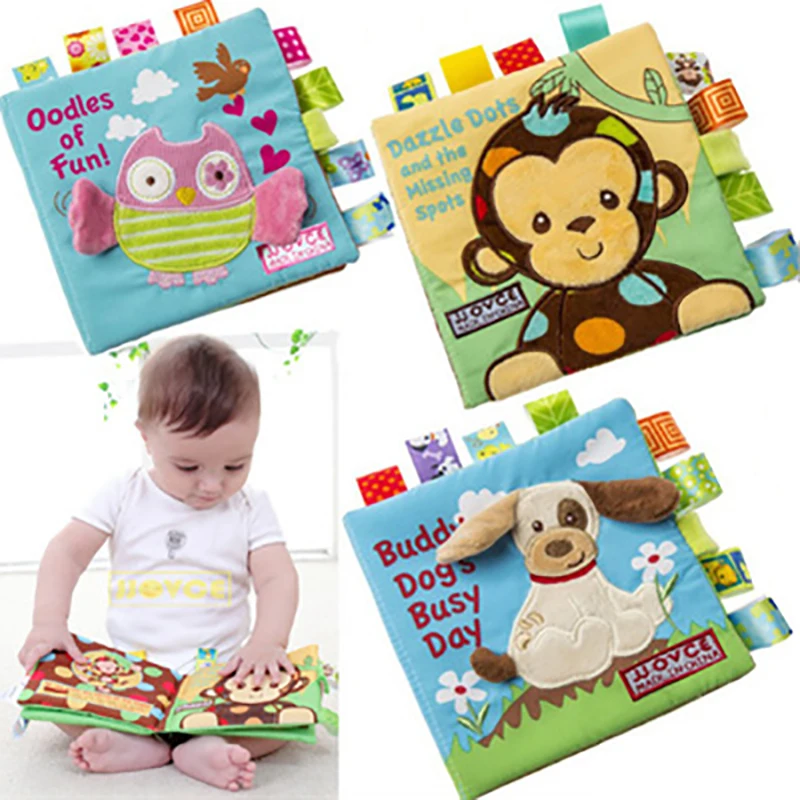 

Baby Cloth Books Toy Animal Style Monkey/Dog Newborn Learning Educational Kid Cloth Book Infant Color Labeling Book Ratteles Toy