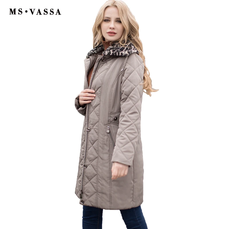 MS VASSA Ladies Coats quilted New Autumn Winter Women Parkas plus size 7XL detachable fake fur collar two way zipper outerwear