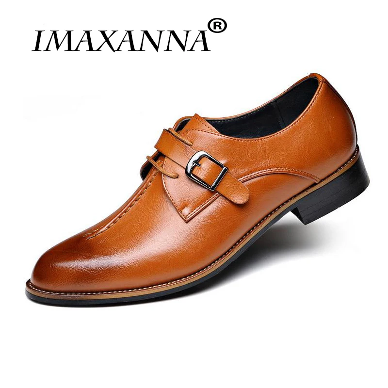 baratas IMAXANNA 2018 Novos Homens Se Vestem Sapatos de Casamento Formal Sapatos De Couro Genuíno Retro Brogue Flats Oxfords dos homens Do Escritório de Negócios Para homens