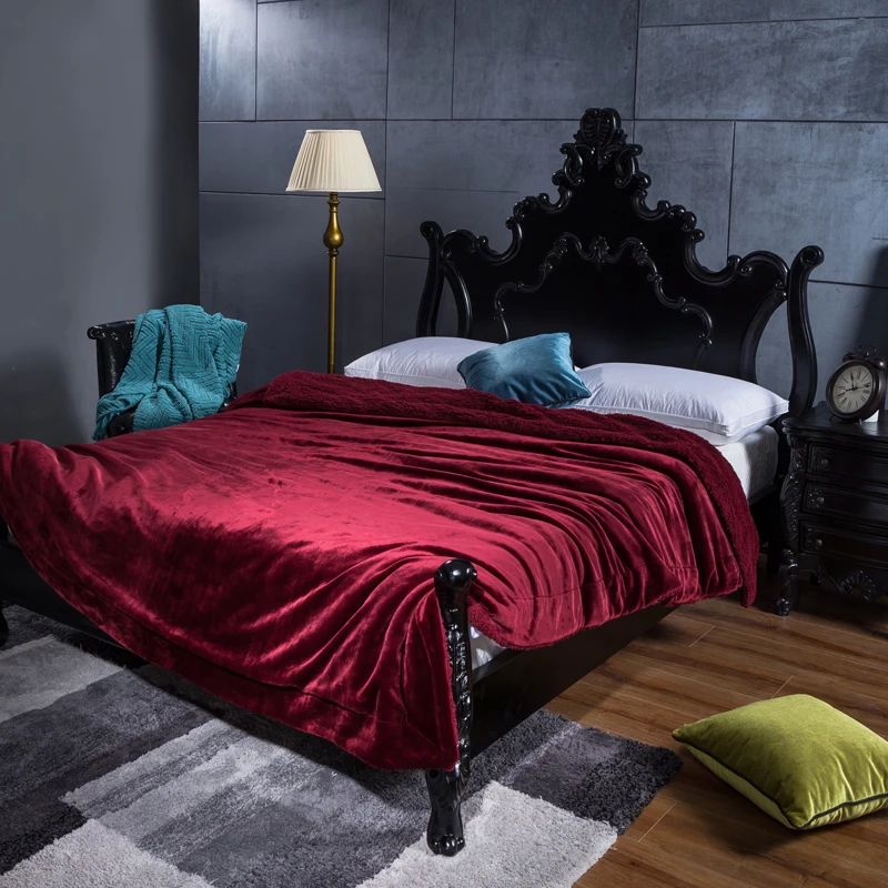 Us 31 85 35 Off Noble Wine Red Pure Color Blanket Warm Soft Fleece Blankets Double Layer Throw On Sofa Bed Plane Plaids Solid Bedspreads Blankes In