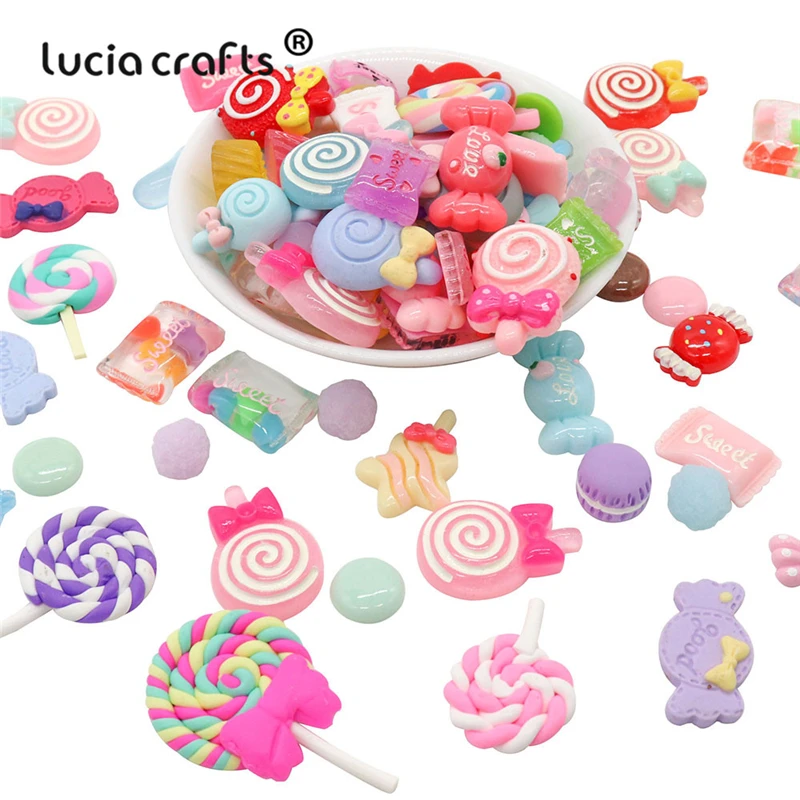 

Lucia crafts 12 pcs/lot Random Mixed Design Flatback Resin Cute Candy Cream Resin DIY Headwear Bottle Phone Decoration F0602