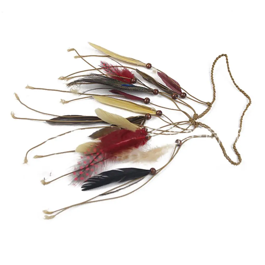 Buy Women Handmade Woven Feather Tassel Headband Headwear with Beads Hair