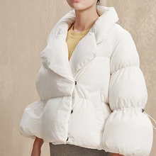 Женский зимний пуховик, модный короткий стиль, плиссированный, черный, белый, красный, большой размер, хит