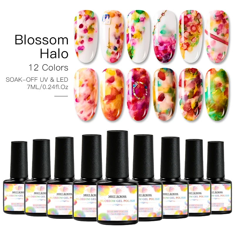 

MEET ACROSS 7ml Nail Blossom Nail Blossom Gel Polish Magic Blooming Flower Watercolor Varnish Soak off UV Nails Art Decor Set