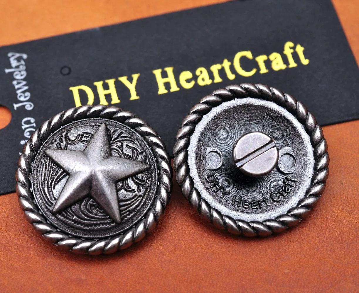 Набор из 10 старинных никелированных круглых веревок EDGE TEXAS RANGER STAR WESTERN SADDLE LEATHERCRAFT METAL CONCHOS 1-1/4"