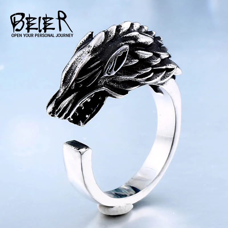 BEIER Dropshipping Cool Wolf Stainless Steel Man Punk Biker Ring BR8-075 US Size - Цвет основного камня: BR8-477