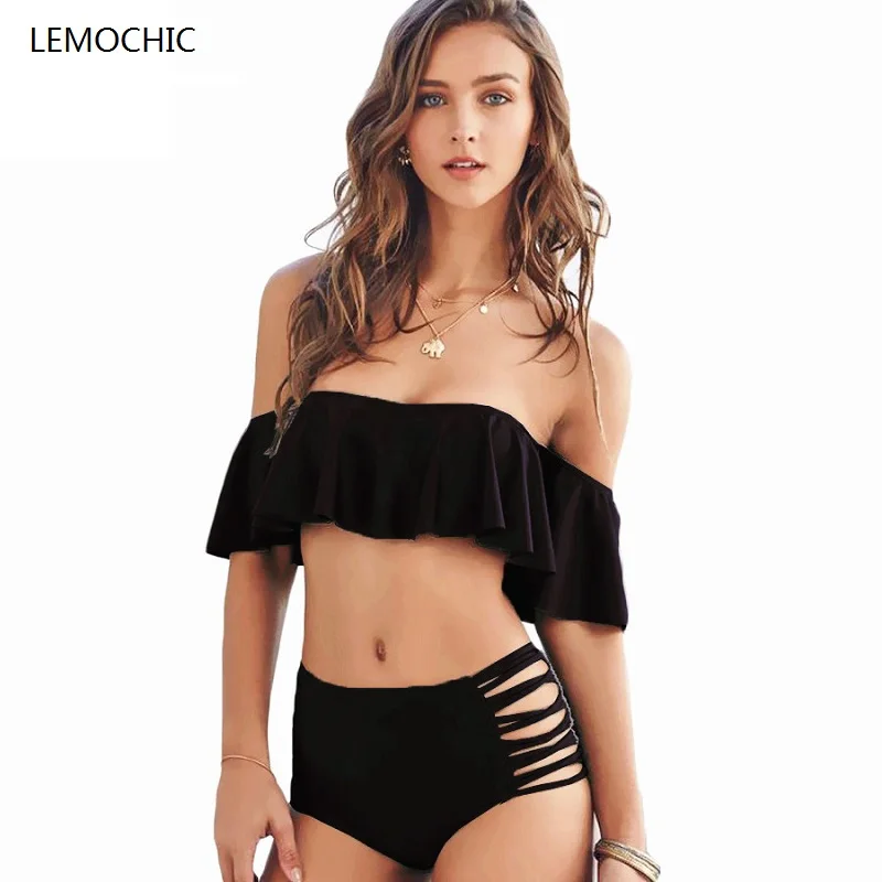

LEMOCHIC hot selling women swimwear solid high waisted high quality beachwear bathing suit bandage new sexy bikini bottoms tanga