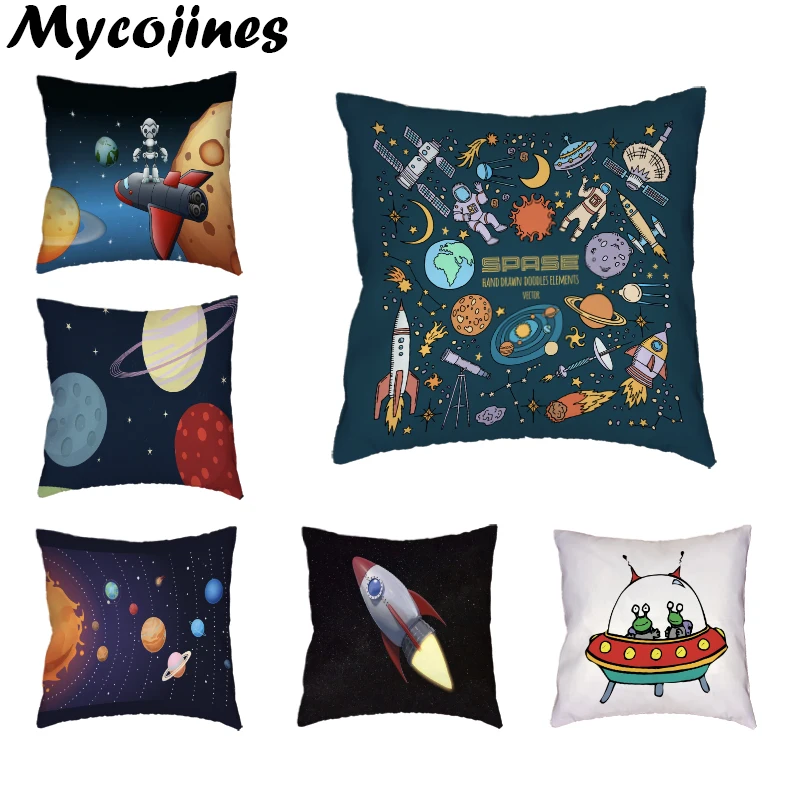 

High Quality Cartoon Space Pillowcase Alien Astronaut Rocket Galaxy Living Room Sofa Bedroom Car Home Decoration Cushion Cover