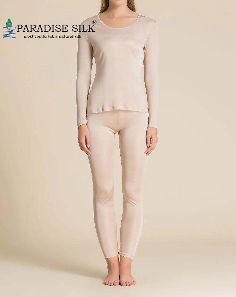 

Special Offer Women Long Johns 100% Natural Silk Knit Women Underwear Top and Bottom Set Size US XS S M L