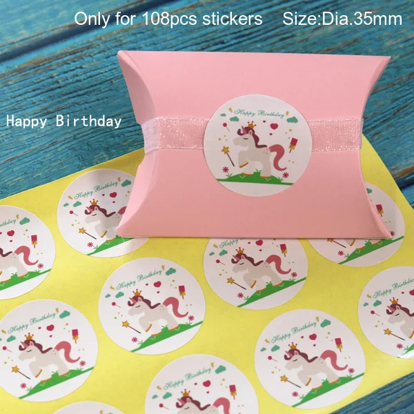 108 шт единорог Печать стикер s для домашних продуктов DIY спасибо с днем рождения бумаги точка наклейка для единорога вечерние Dia.3.5cm - Цвет: Happy birthday2
