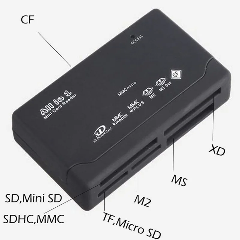 Считыватель карт памяти USB внешний SD SDHC Mini Micro MMC XD CF считывание и запись флэш-карты памяти черный USB считыватель карт