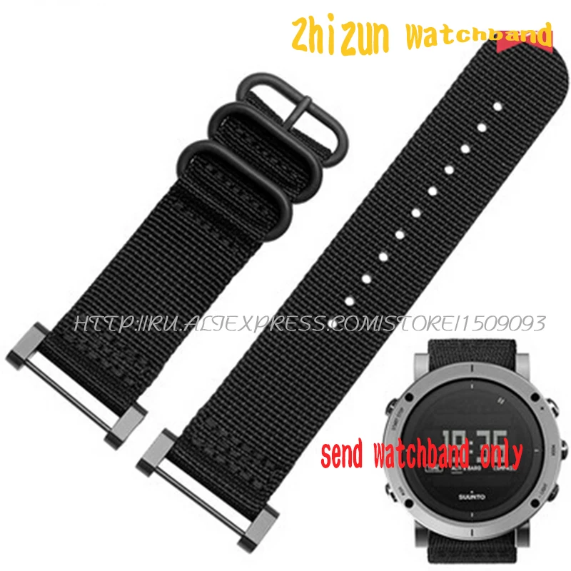 

Fits For Suunto Core For Note All Black Watch Band / Strap Nylon Zulu Strap3-Ring Lugs + Adapters +PVD Clasp/Buckle+Tools 24MM