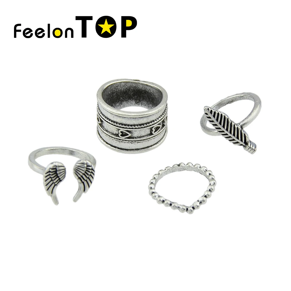 4pcs/set Vintage Bohemia Midi Rings Antique Silver Color Geometric