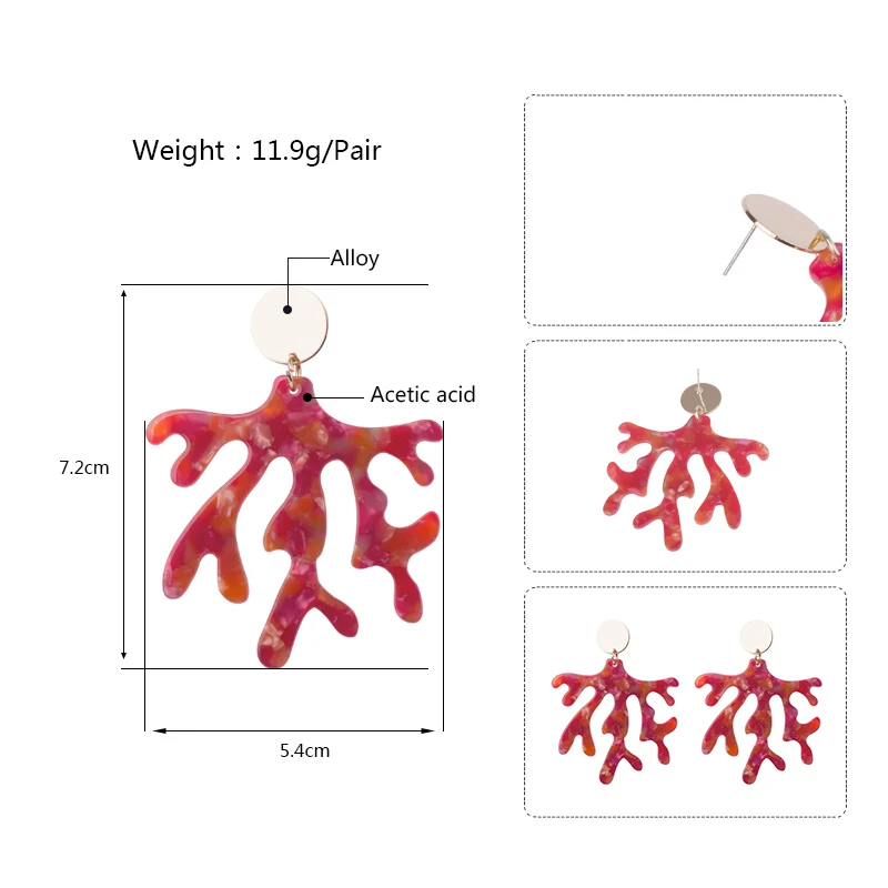 Guanlong Винтаж уксусной кислоты акрил длинные серьги для Для женщин ацетат смолы Металл мотаться Рождественские красные серьги Модные