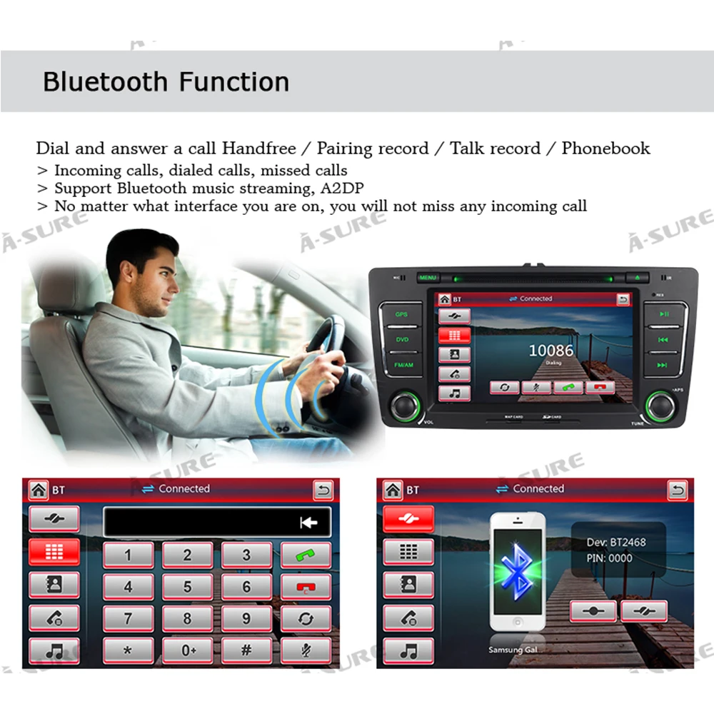 Best A-Sure 2 Din 7 Inch Car Radio DVD player Stereo GPS Navigation For SKODA Octavia Yeti Fabia 2009-2013 Bluetooth RDS CANBUS 4