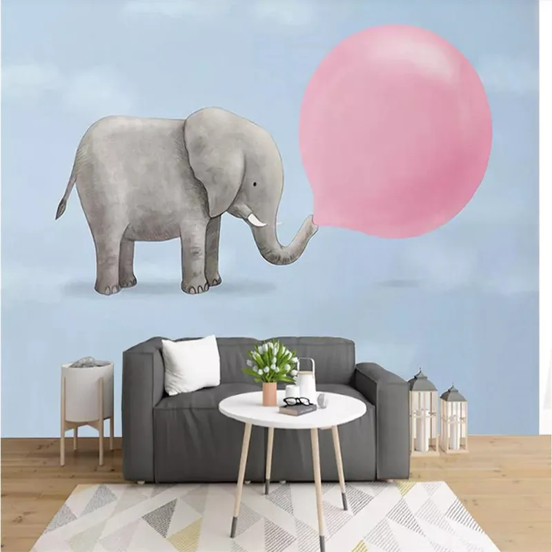 

Custom murals 3D Nordic hand-painted blowing bubble elephant elephant dream children's room wallpaper mural