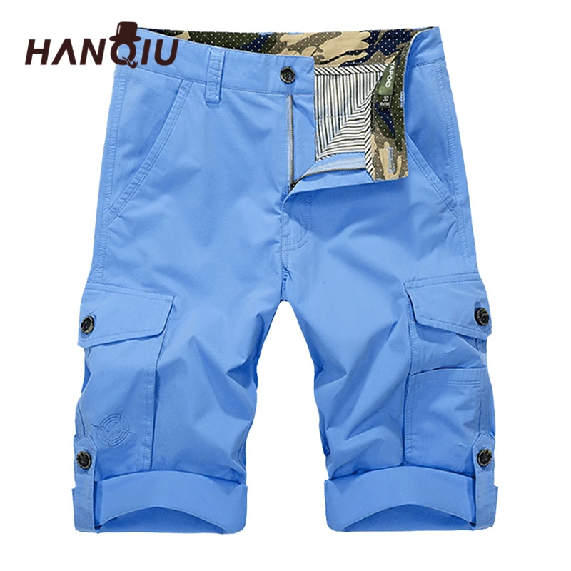 HANQIU мужские шорты Карго летние Мути-Карманы Мужские шорты в повседневном стиле военные тактические шорты Homme Cargo короткие брюки без пояса