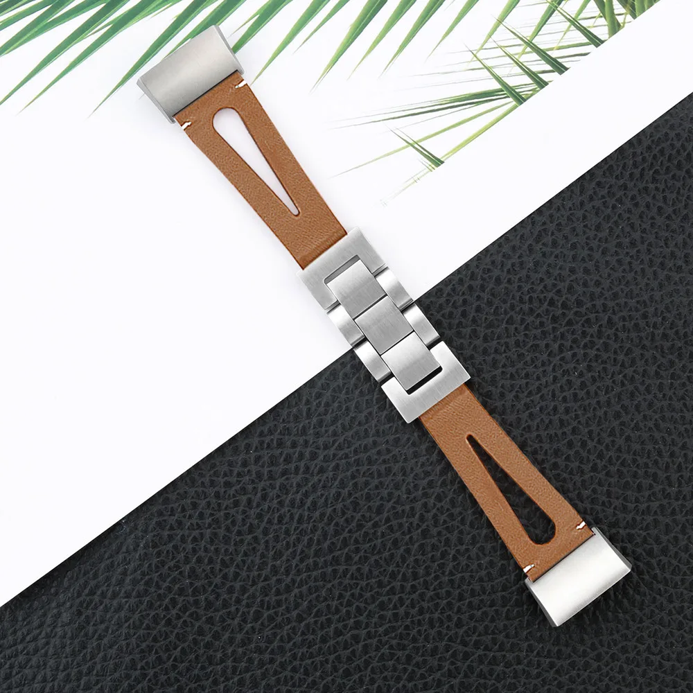 Замена аксессуар нержавеющая сталь кожаный браслет ремешок для Fitbit Charge 3 высокое качество - Цвет: Brown