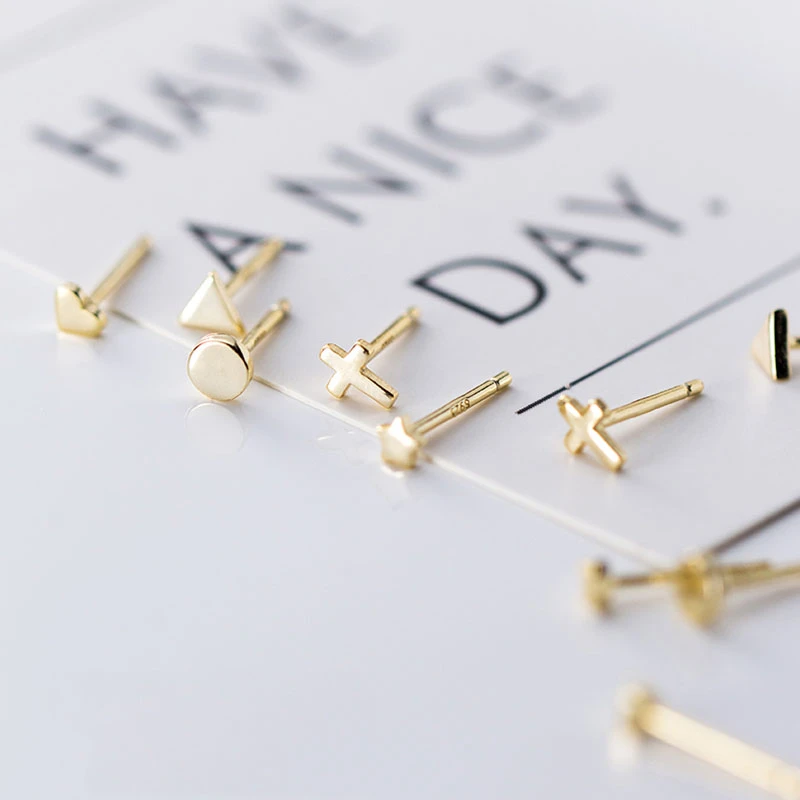 Wtltc Simple Mini Heart Star Cross Stud Earrings 925 Sterling Sliver Small Tiny Studs Earrings Femme Minimal Round Post Earrings Stud Earrings Aliexpress