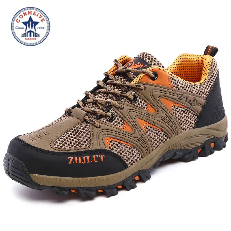 Распродажа, уличные спортивные ботинки для походов для мужчин, Брендовые мужские ботинки для ходьбы, альпинистские ботинки, дышащие, на шнуровке, средние(B, M - Цвет: Brown orange