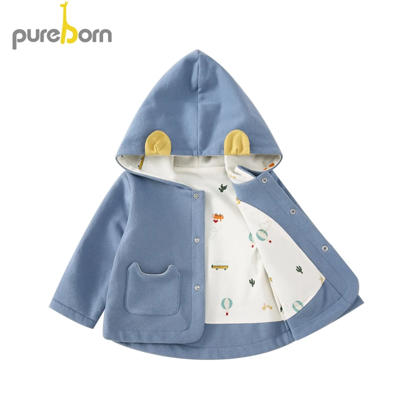 Pureborn/пальто для малышей; хлопковая куртка с капюшоном и рисунком для маленьких мальчиков и девочек; Очаровательная осенне-зимняя одежда с длинными рукавами