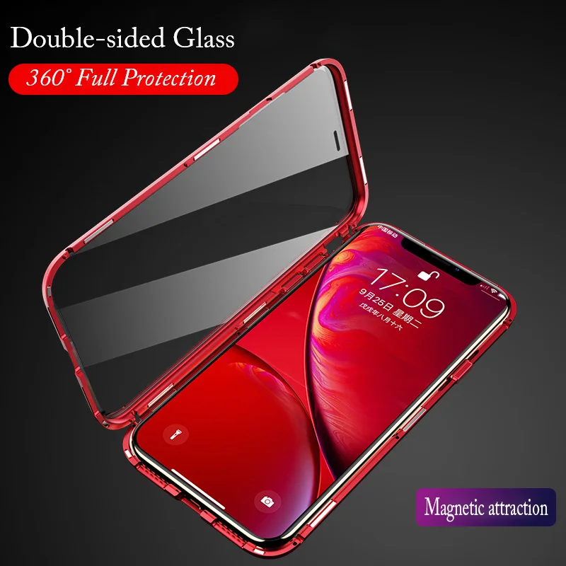 

Magnetic Flip Metal 360 Full Phone Case for Apple IPhone XS Max XR X 6 6S 7 8 Plus Coque Double Side 9H Glass Shell Cover Fundas
