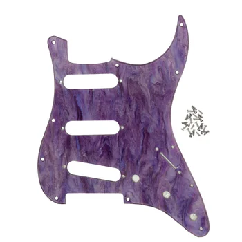 

FLEOR Abalone SSS Pickguard Scratch Plate 1Ply with Screws for 11 Hole Strat Style Electric Guitar Parts,Purple Shellfish Color