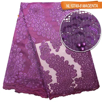 

Latest FashionNigerian Laces Fabric High Quality African Lace Fabric For Wedding Dress French Tulle Lace With Beads Stones JNL33