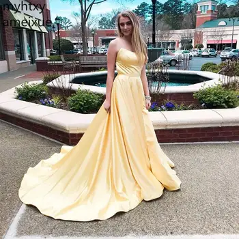 

Plus Size Elegant Long Yellow Prom Dress Spaghetti Straps Formal Evening Party Crisscross Back Chapel Train Vestido De Formatura