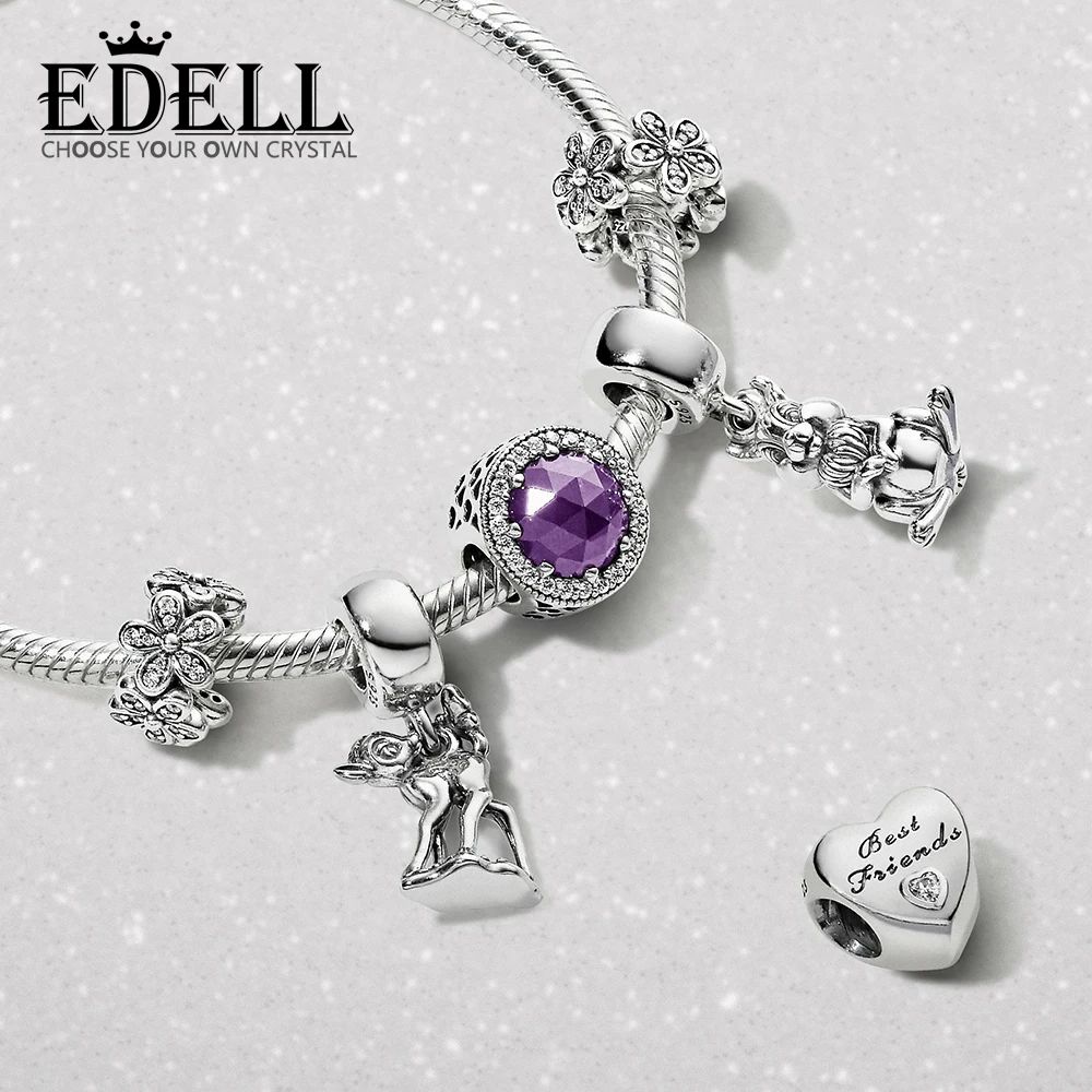 

EDELL 100% 925 Sterling Silver Bracelet Gift Set Cute Deer Bunny Heart Charm Strings Bracelet Free Shipping Premium Products