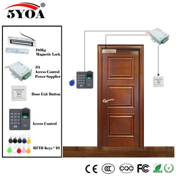 

Fingerprint RFID Access Control System Kit Wooden Glasses Door Set+Magnetic Lock+ID Card Keytab+Power Supplier+Button