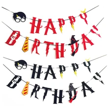 

Black & Red Happy Birthday banners Hogwarts lightning Felt Flags Bunting Garland for Kids Birthday Party Hanging Decoration