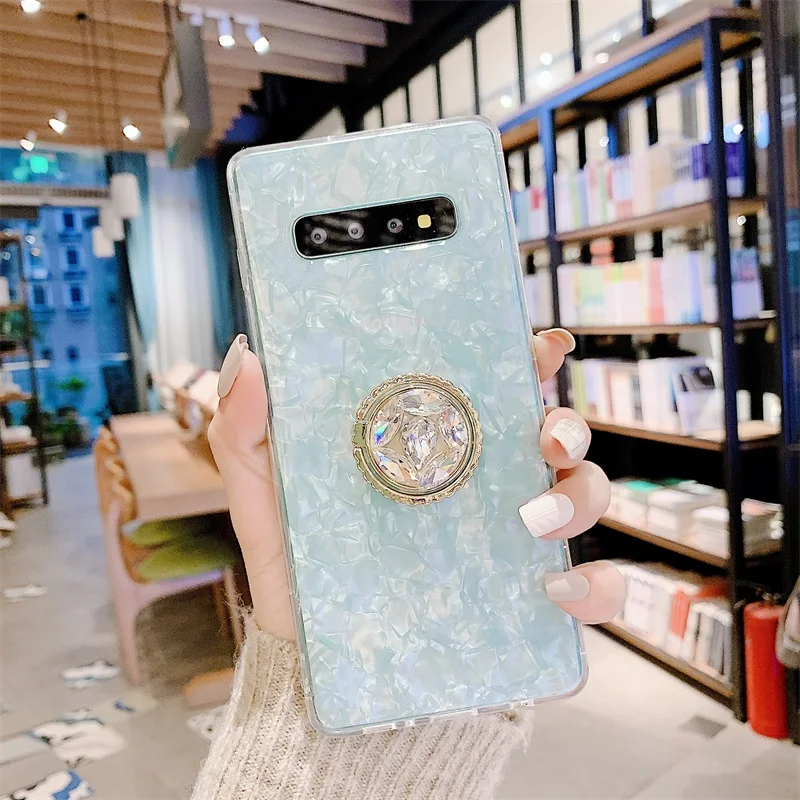 Case For Samsung S10 Plus S10e Note9 Note8 Cover Glitter Rhinestone Finger Holder Marble Girly Cases For Samsung S9 S8 Plus Case (4)