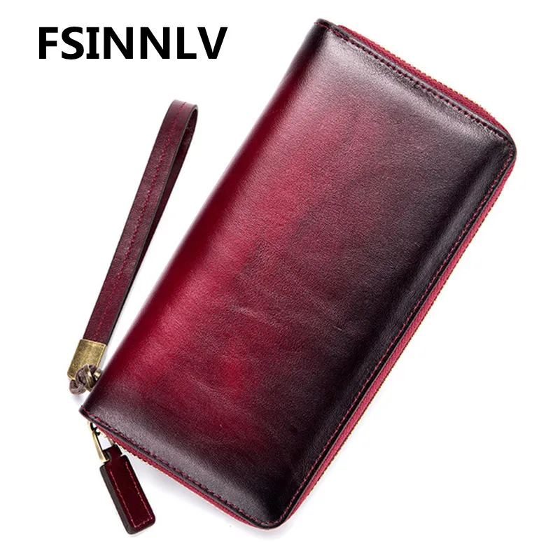 FSINNLV Genuine Leather Wallet for Women Large Capacity Wallets Long Clutch With Handstrap Women ...