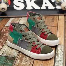 Dropshipping Women Casual Shoes Women Canvas Shoes All Match Colorant High Lacing Flat Bottom Vintage Denim Shoes XXZ62