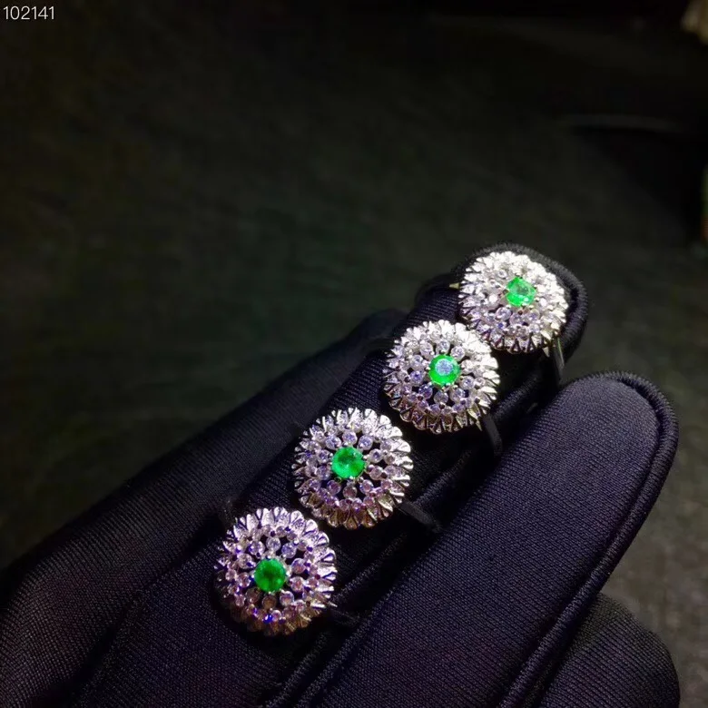 Uloveido 925 пробы Серебряное кольцо с натуральным изумрудом, Модный цветочный дизайн кольца с зеленым драгоценным камнем для женщин 20% FJ323