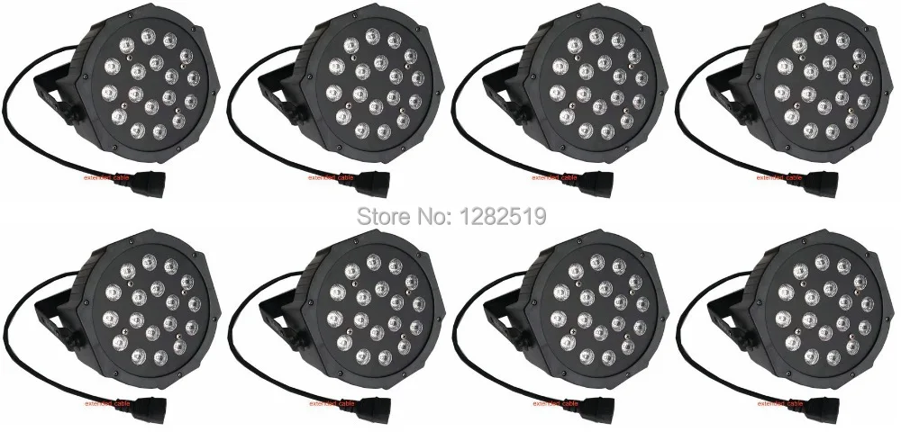 

High quality:8pcs 18*3W LED PAR64 54W Slim Par Can DMX Flat Par Light RGB Color