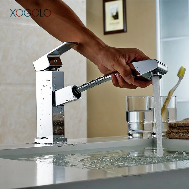 

Xogolo Creative Design Bathroom Pull Out Faucet Chrome Water Tap Wholesale And Retail Shampoo Sink Basin Mixer