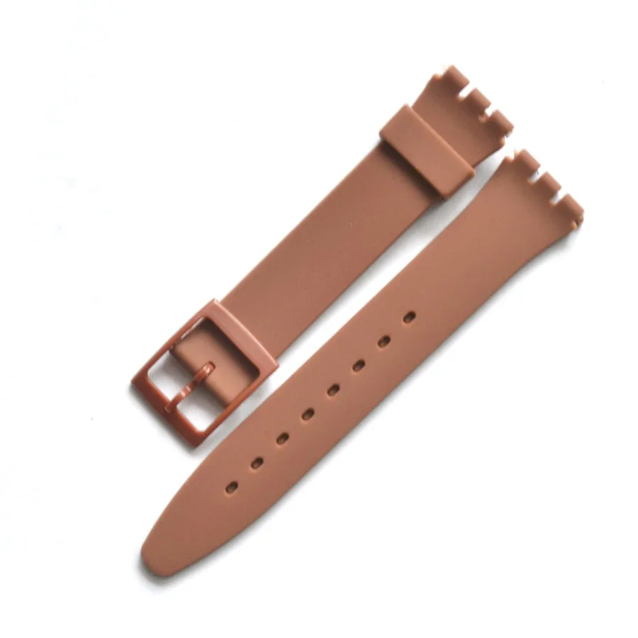 High Quality Black Blue Green 12mm 17mm 19mm Silicone Rubber Watchband For Swatch Colorful Rubber strap Stainless Steel Buckle