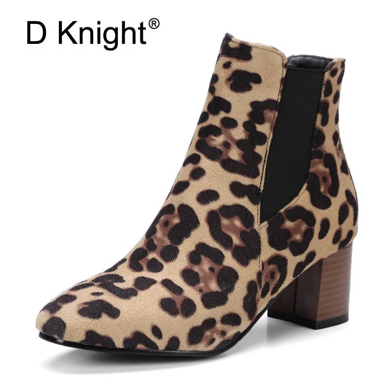 

Women's Ankle Boots New Spring Autumn Leopard Print High Heel Boots Ladies Casual Slip-on Short Boots Size 34-43 Shoes Woman