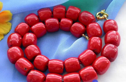 

FREE SHIPPING>>@> A906 HUGE 16MM column red coral bead NECKLACE