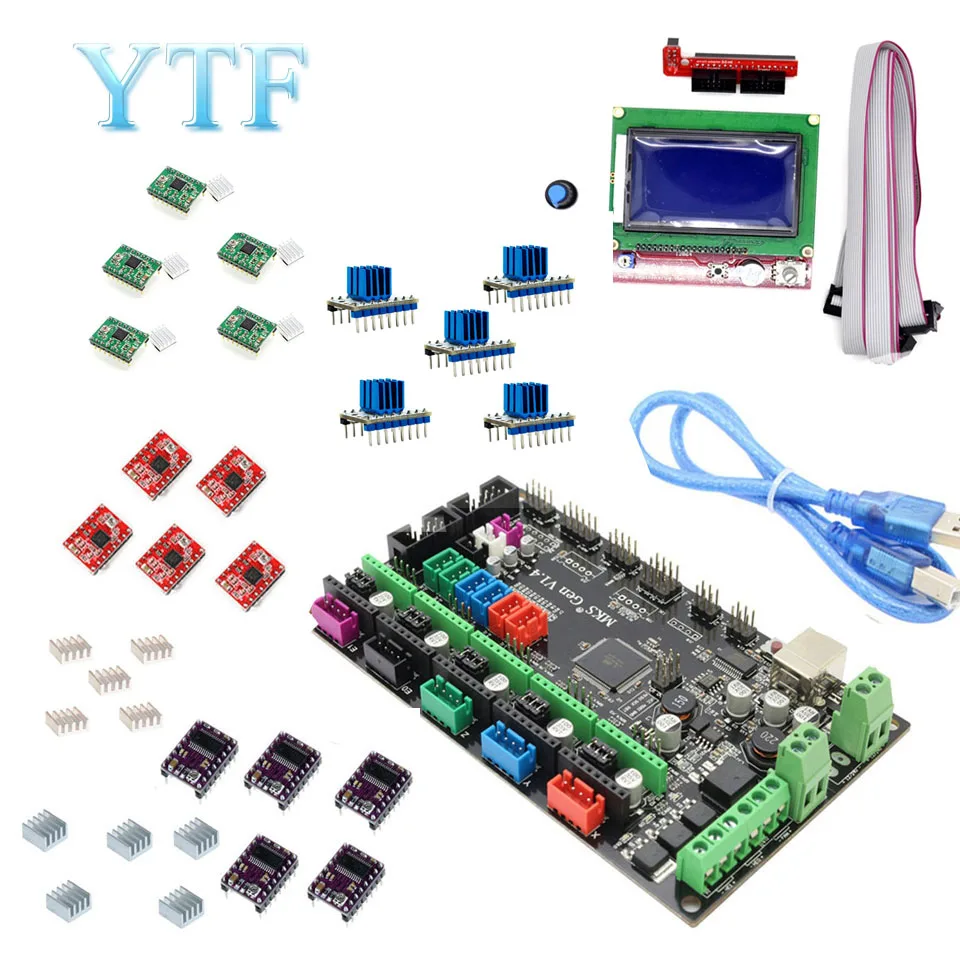 

MKS Gen V1.4 3D printer kit with RepRap board + 5PCS DRV8825/A4988/ TMC2100/2208/2130 + 12864 Graphic LCD