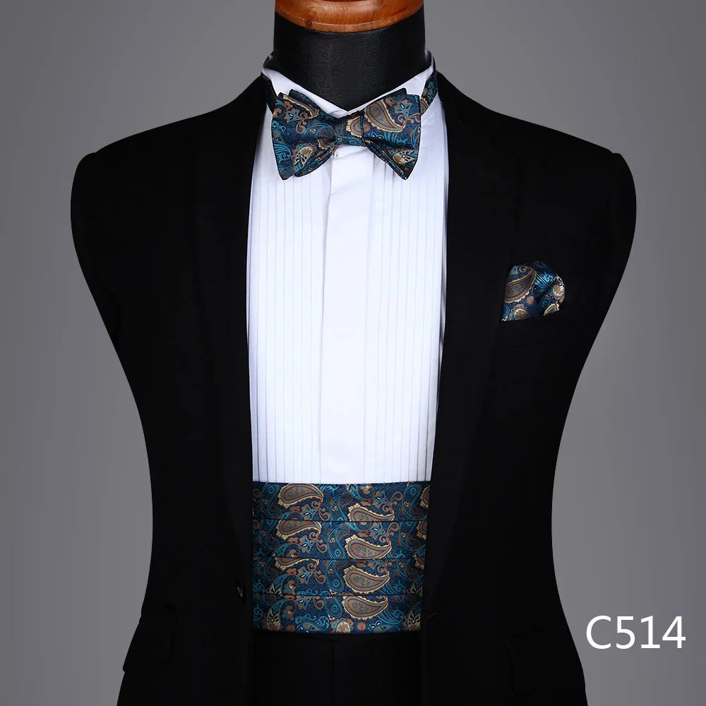 Для мужчин формальная вечеринка Свадьба Пейсли Цветочный полк точка сплошной широкий пояс самостоятельно галстук-бабочка и карман квадратный набор - Цвет: C514