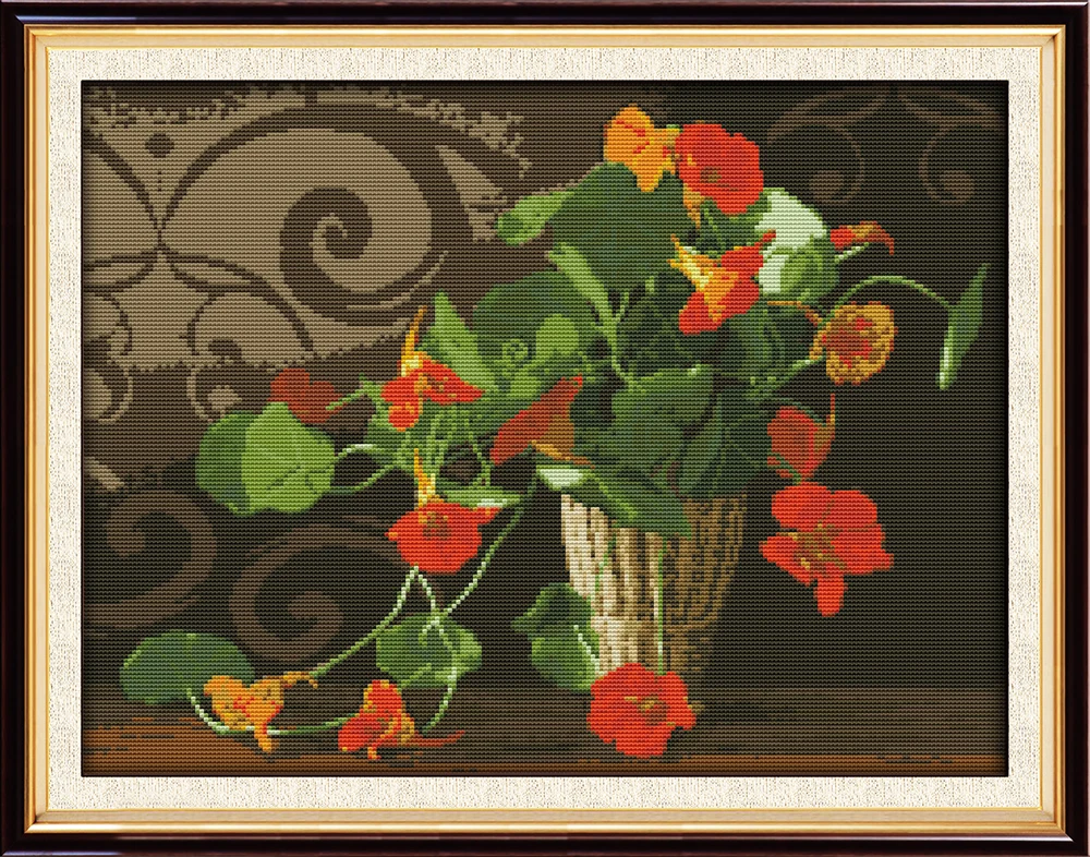 The morning glory cross stitch kit flower stamped counted fabric 14ct