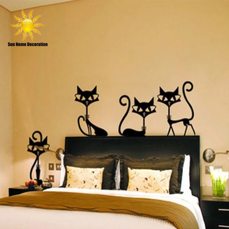 4 Pegatinas De Pared De Moda Negras Pegatinas De Gato Decoracion