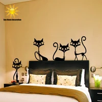 4 черные модные настенные наклейки Кошка наклейки гостиная Декор ТВ Настенный декор Детская спальня винил домашний декор - изображение