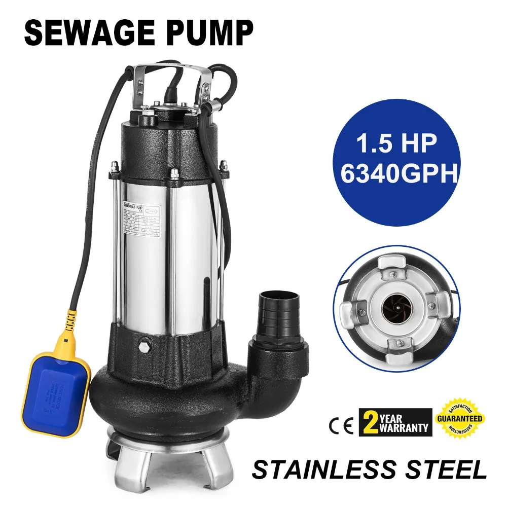1.5HP Sewage Pump 6340GPH 220V Stainless Steel Submersible Sump Water